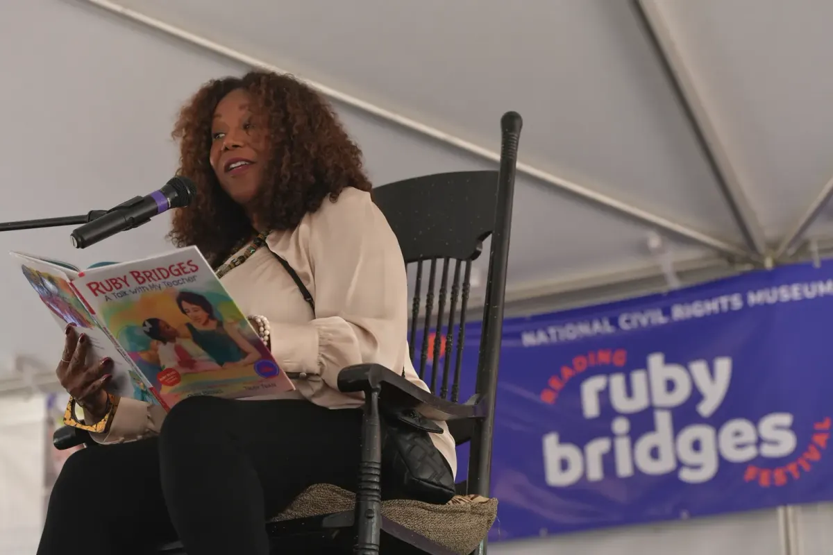 Ruby Bridges reads from a children's book at an earlier National Civil Rights Museum reading festival