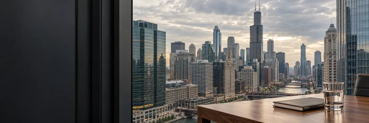 A city view from an office meeting room