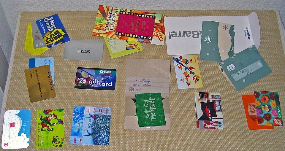 An assortment of retail gift cards