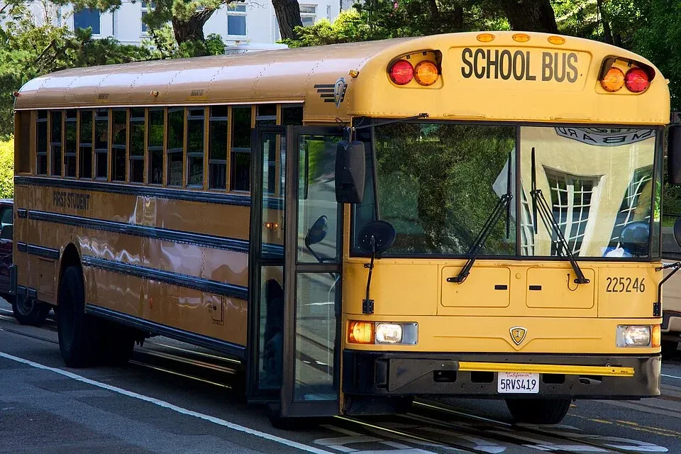 A yellow school bus on a San Francisco street