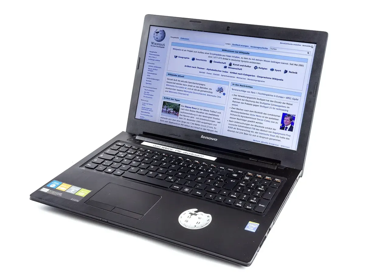 Lenovo laptop with an open web page on its screen