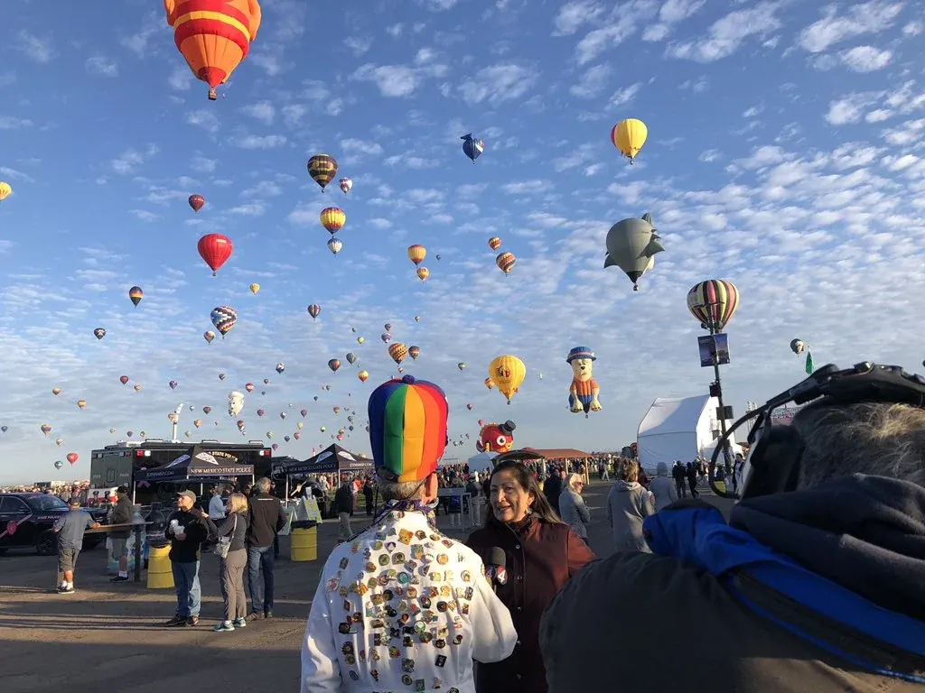 Balloons over the Albuquerque International Balloon Fiesta field in a 2019 photograph