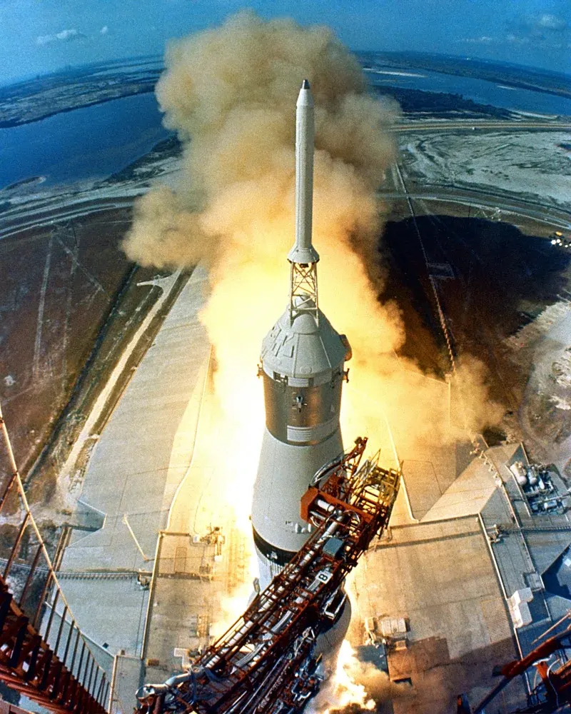 Apollo 11 launching on a Saturn V rocket in 1969