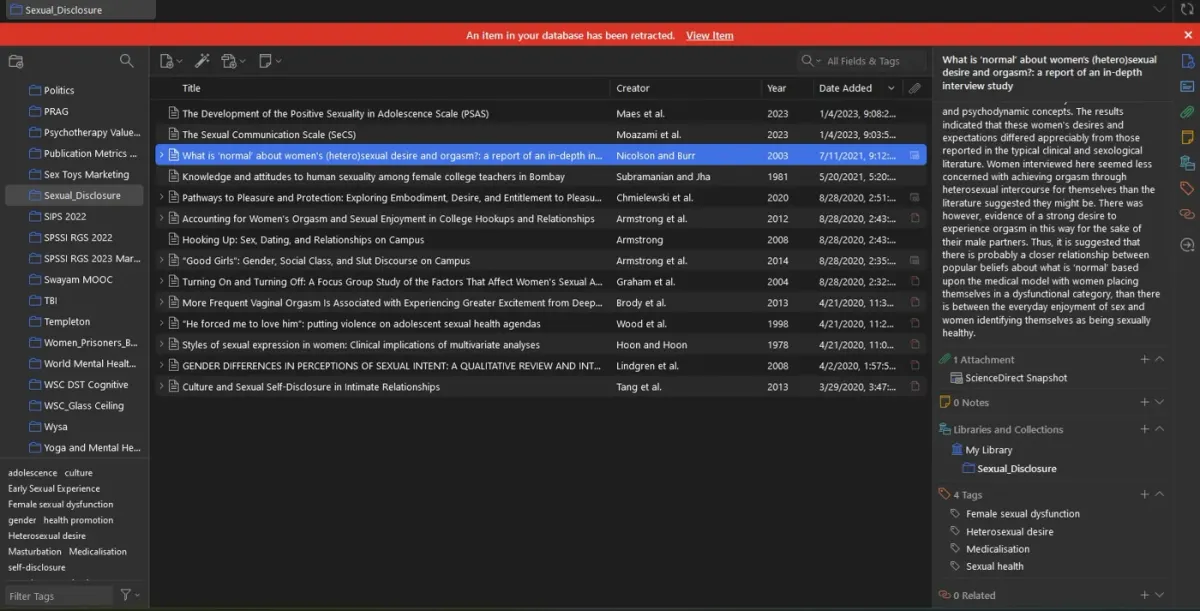 An older Zotero 7 interface showing a reference library; not the October 2026 release