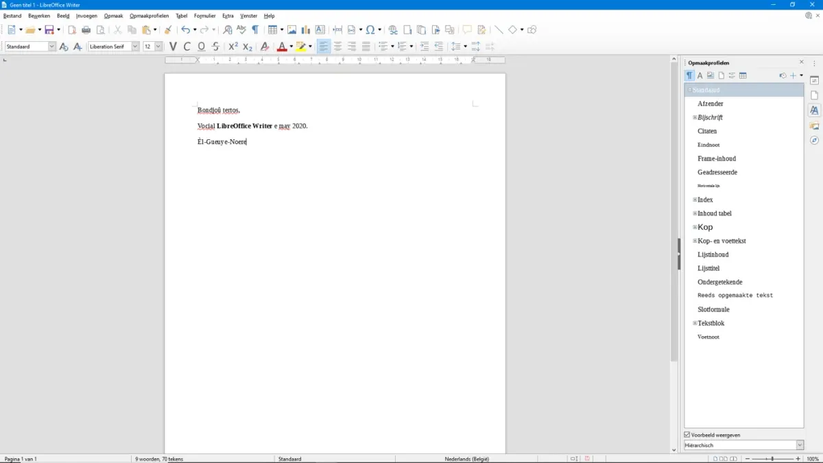 An older LibreOffice Writer interface from May 2020; not the October 2026 release