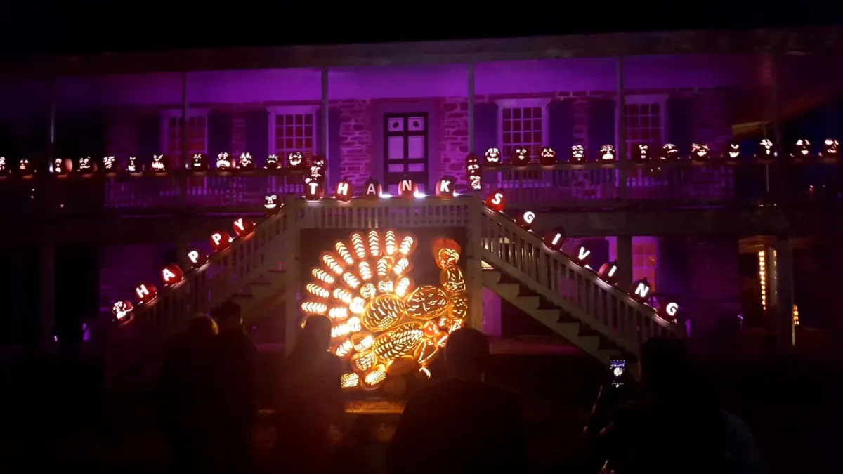 An earlier Great Jack O Lantern Blaze display with illuminated carved pumpkins