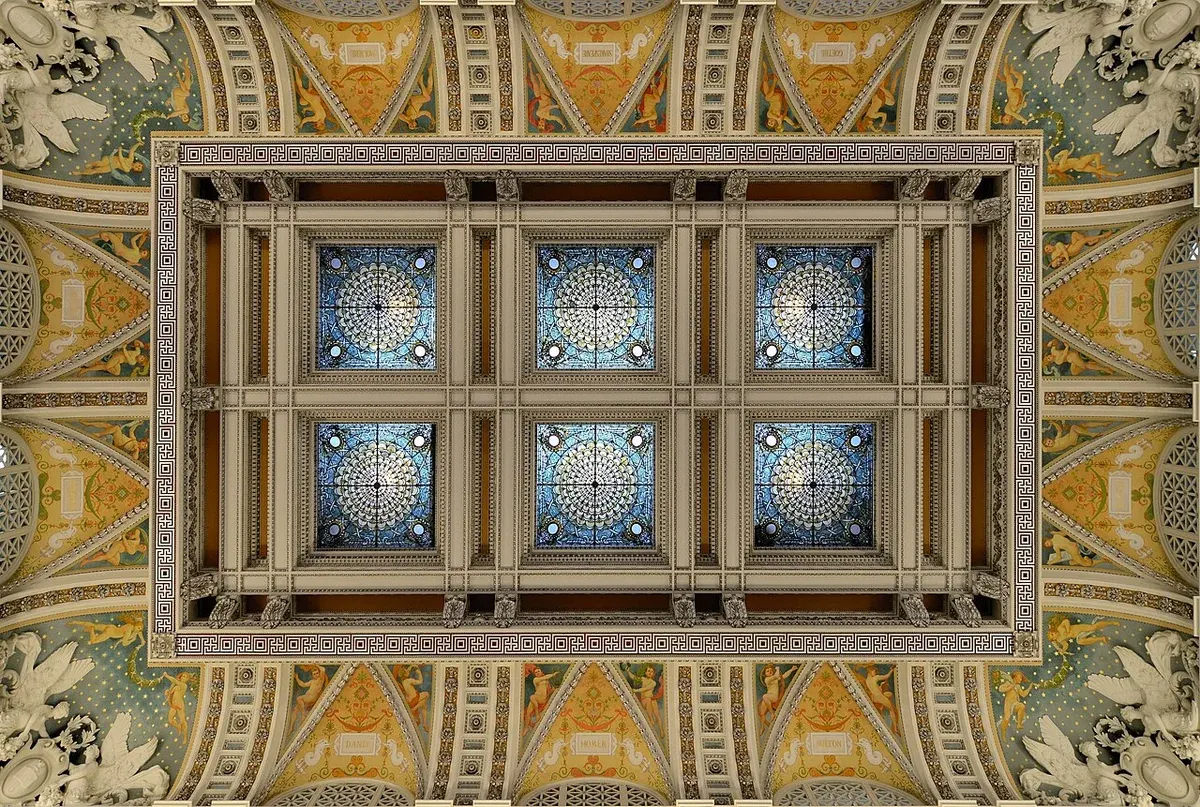 Decorated ceiling panels in the Library of Congress Thomas Jefferson Building Great Hall