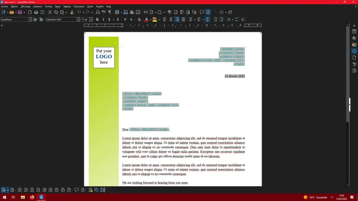 LibreOffice Writer 7.5 on Windows, an earlier version shown for interface context