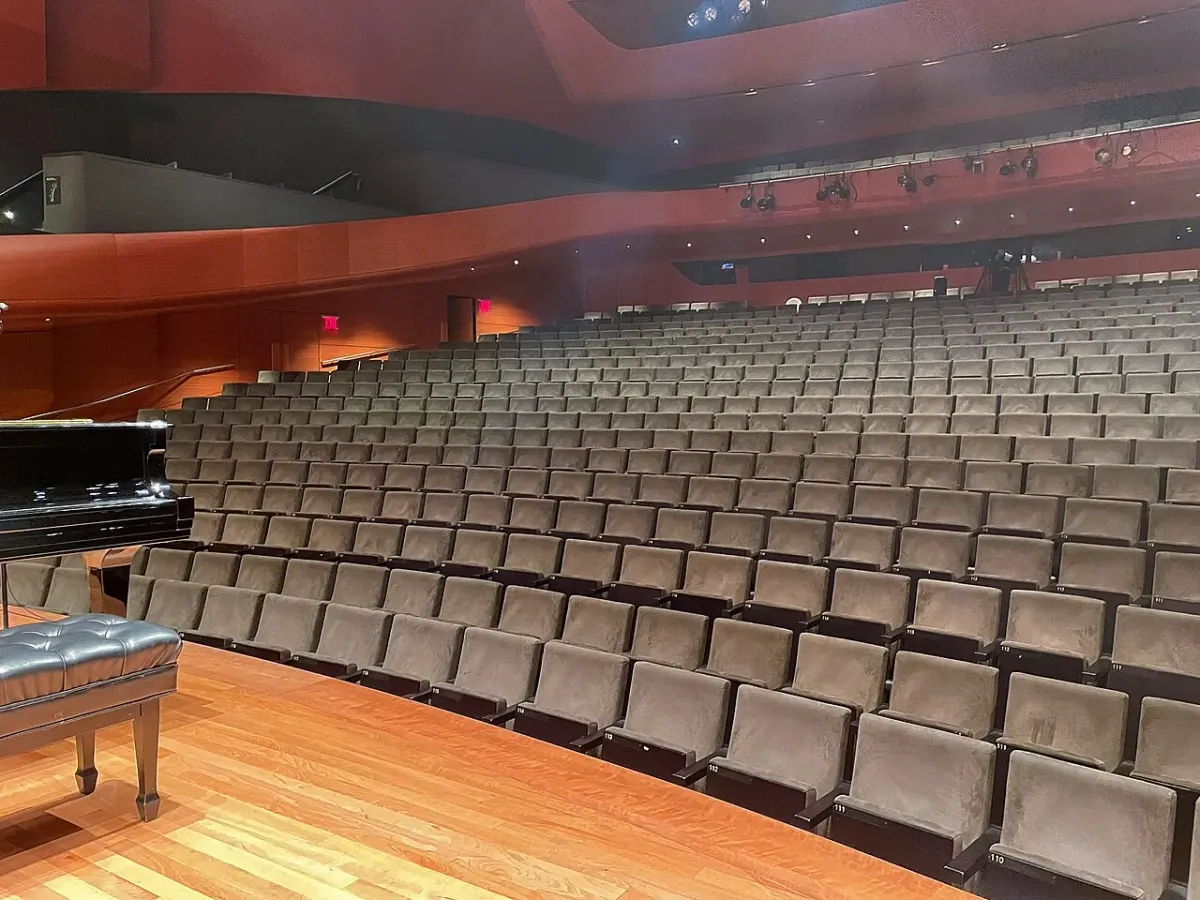 Seats and stage inside Alice Tully Hall at Lincoln Center