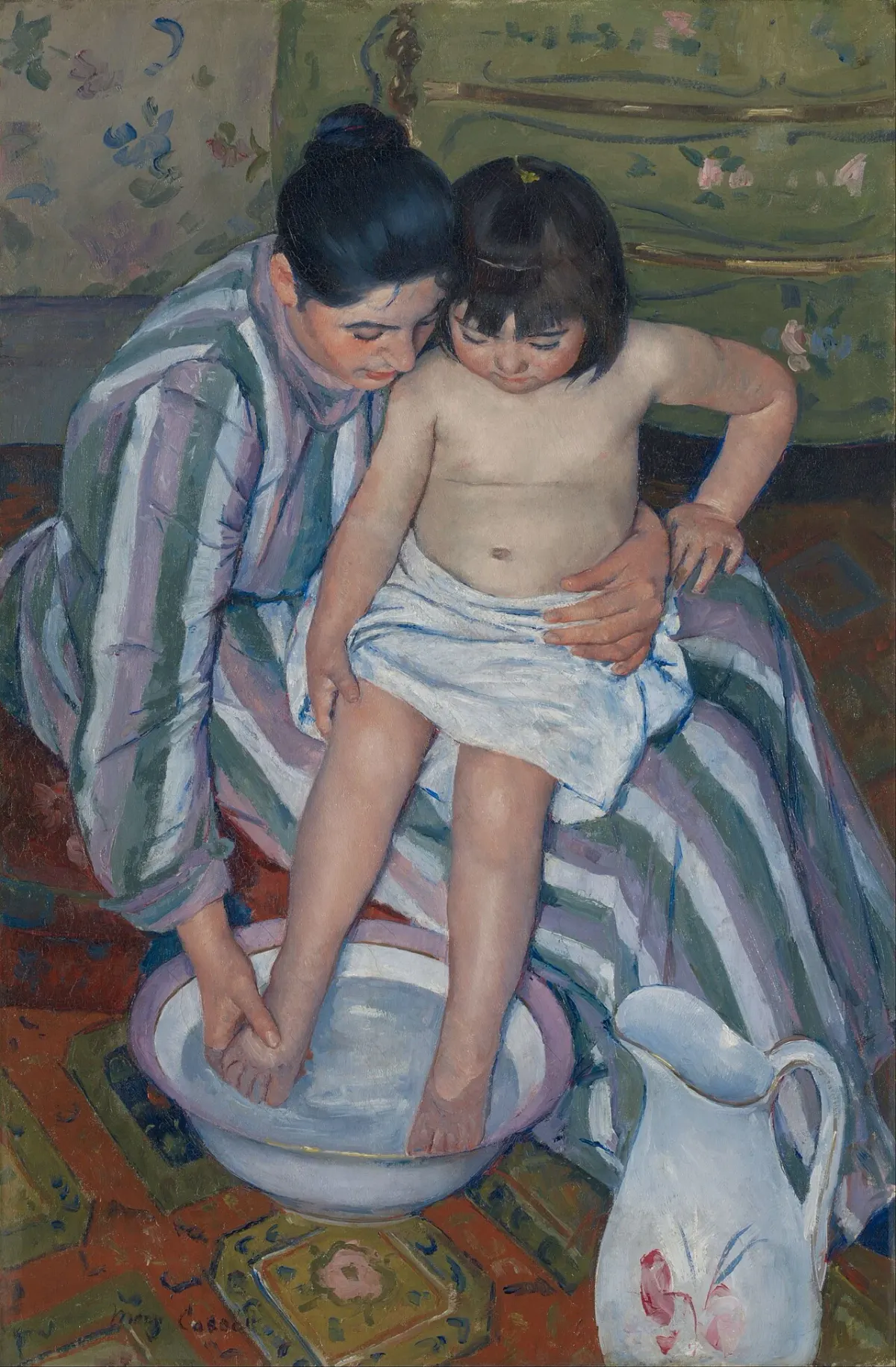 Mary Cassatt's painting The Child's Bath, showing a woman washing a child's feet