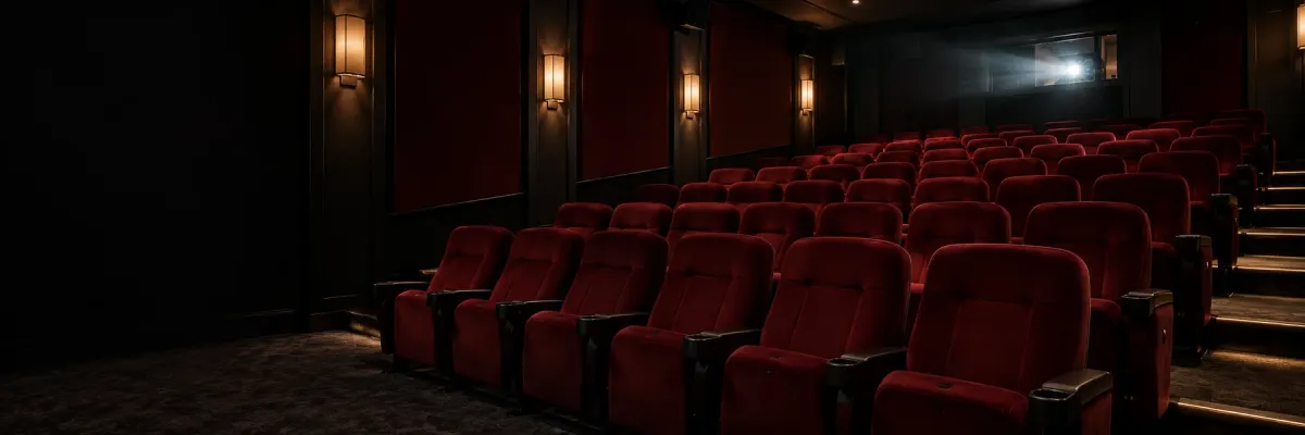 Rows of burgundy seats in a cinema