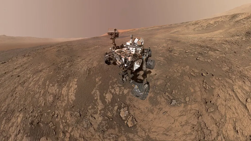 Curiosity's assembled self-portrait at Vera Rubin Ridge on Mars, photographed on January 23, 2018