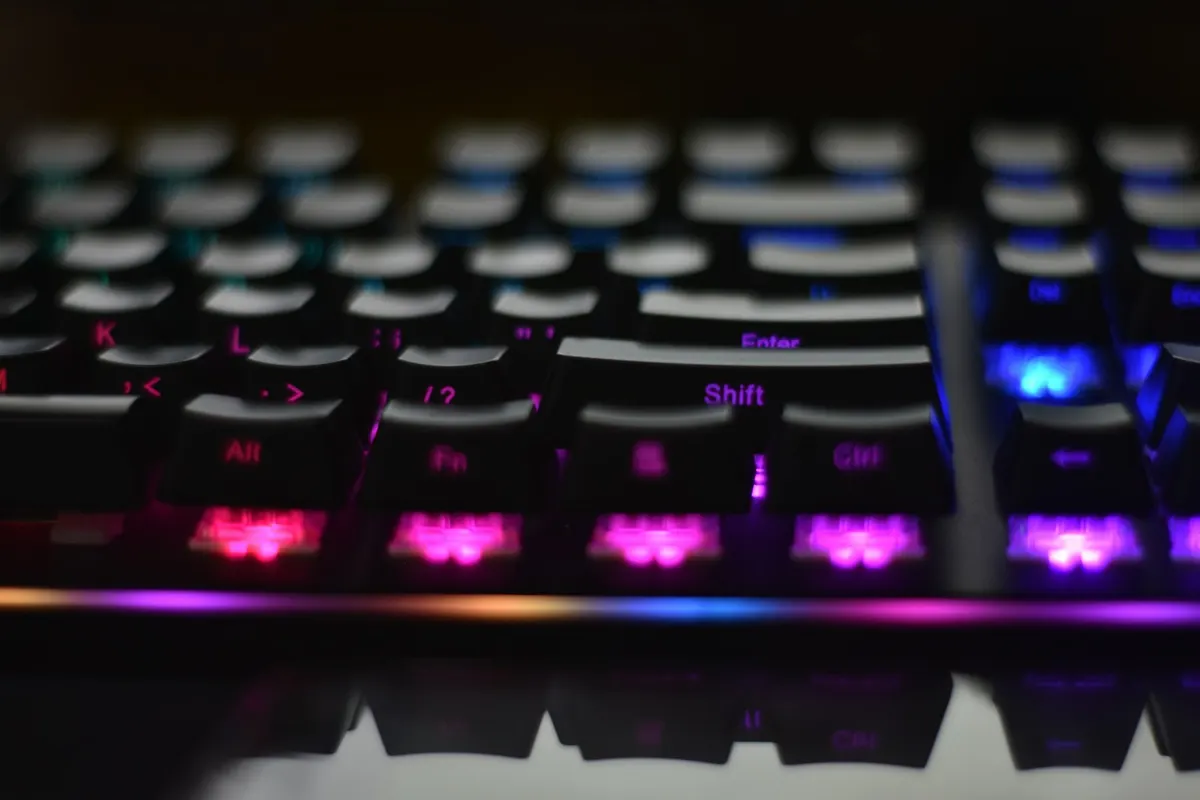 A close view of a mechanical keyboard's letter and modifier keys