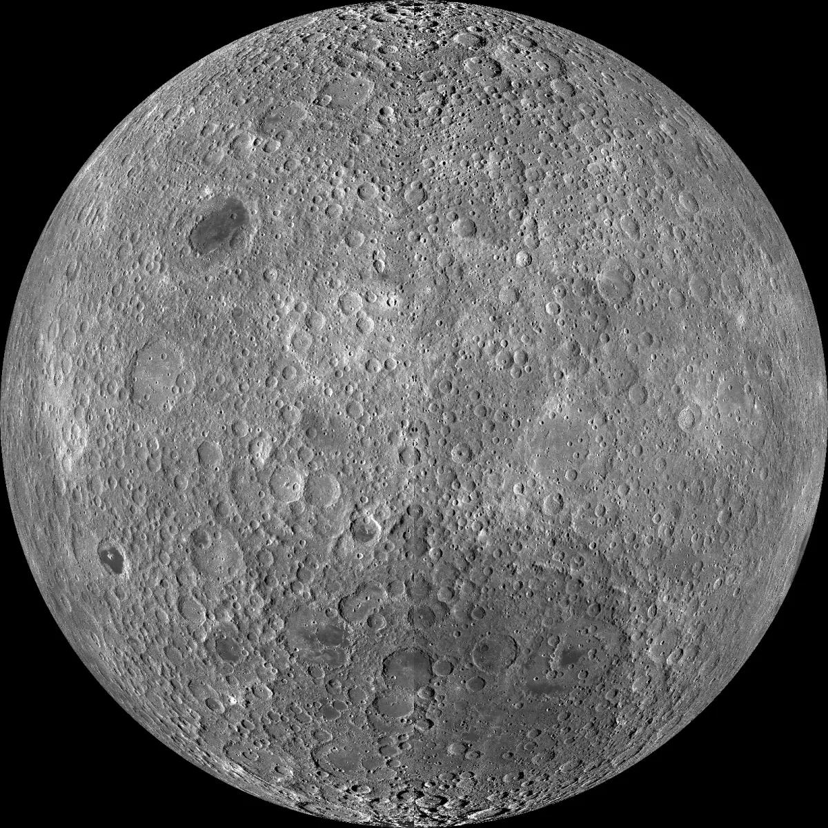 A Lunar Reconnaissance Orbiter mosaic showing the Moon's heavily cratered far side