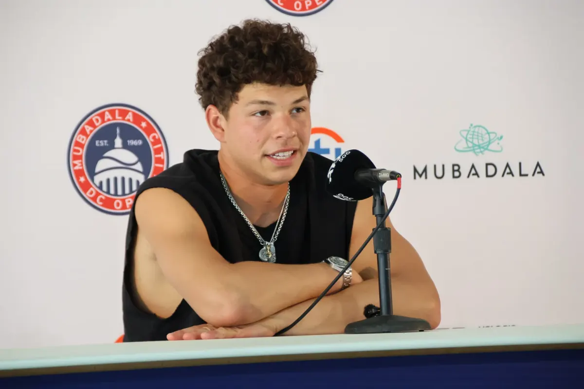 Ben Shelton speaking to the press at the Washington Open in July 2025
