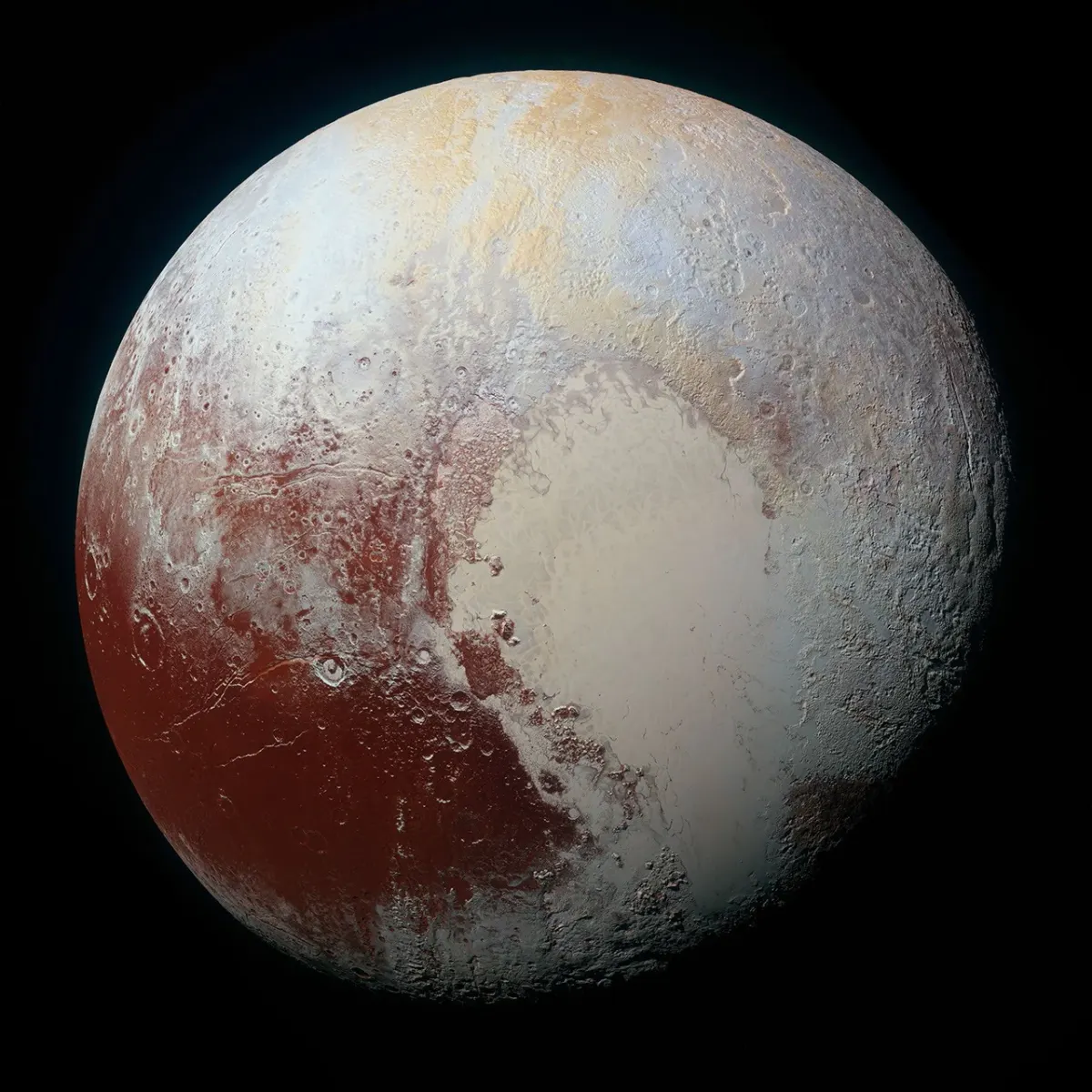 Enhanced-color New Horizons view of Pluto from its July 2015 flyby