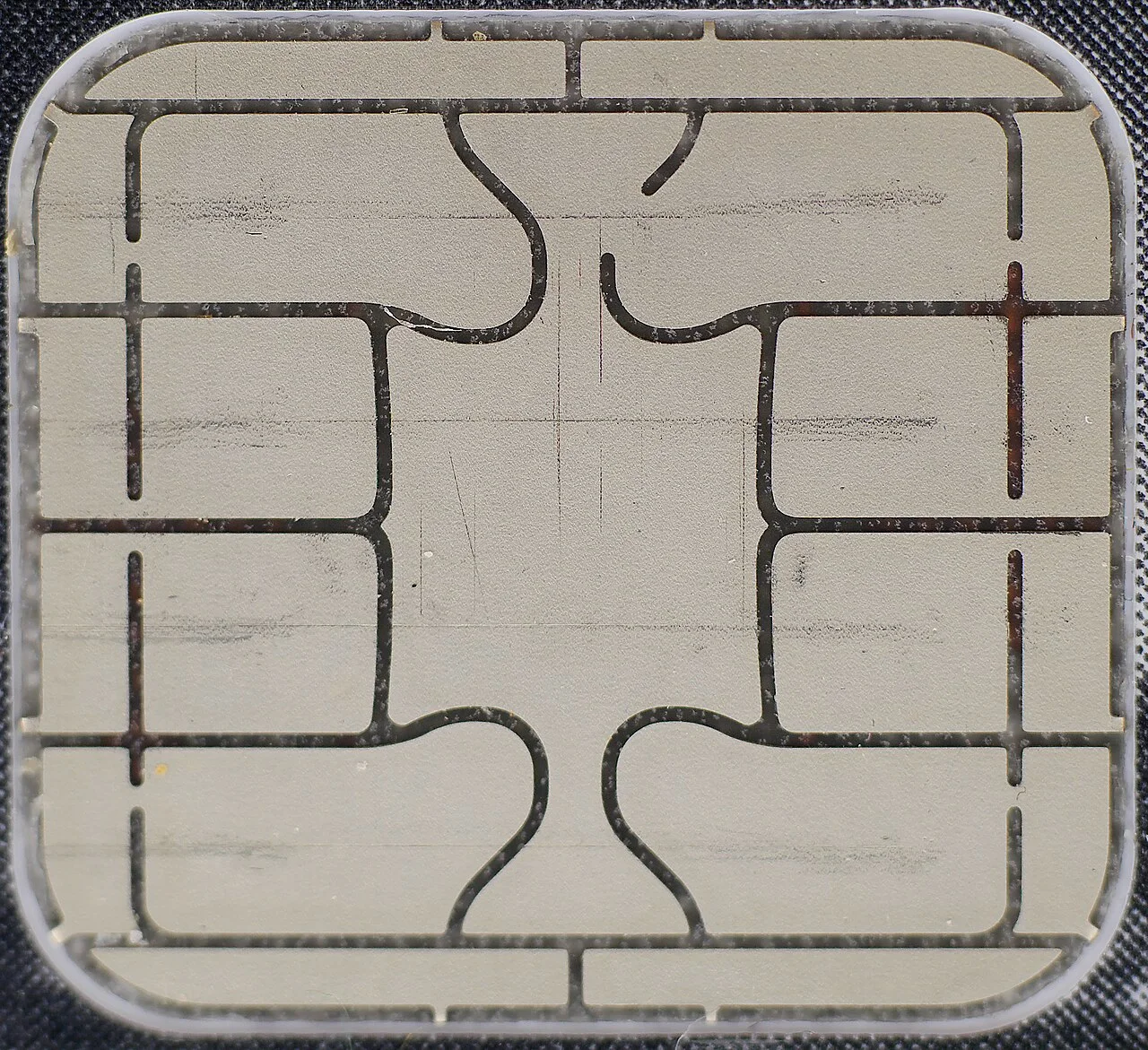 Close-up of a payment card contact chip