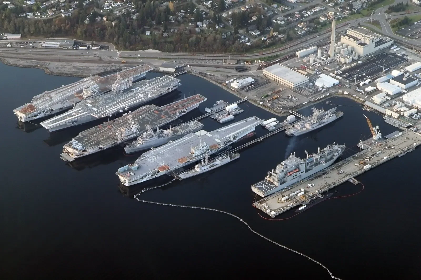 Archival aerial view of the Puget Sound Naval Shipyard in Bremerton, Washington, on November 24, 2012