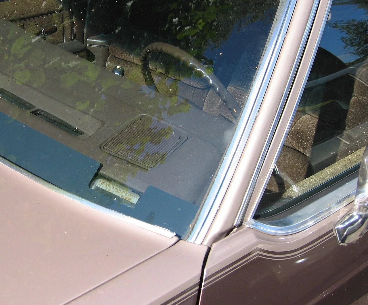 A vehicle identification number plate visible beneath the windshield of a GM vehicle.